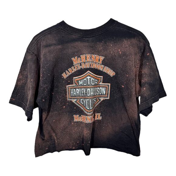 Reworked Harley Davidson Cropped Graphic Tee Large Oversized Bleached Boho Edgy - Picture 3 of 4